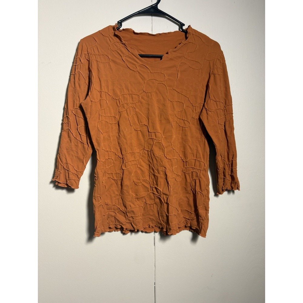 Haystacks Surreal‎ M Burnt Orange Textured Top Lagenlook Boho Artsy Stretch